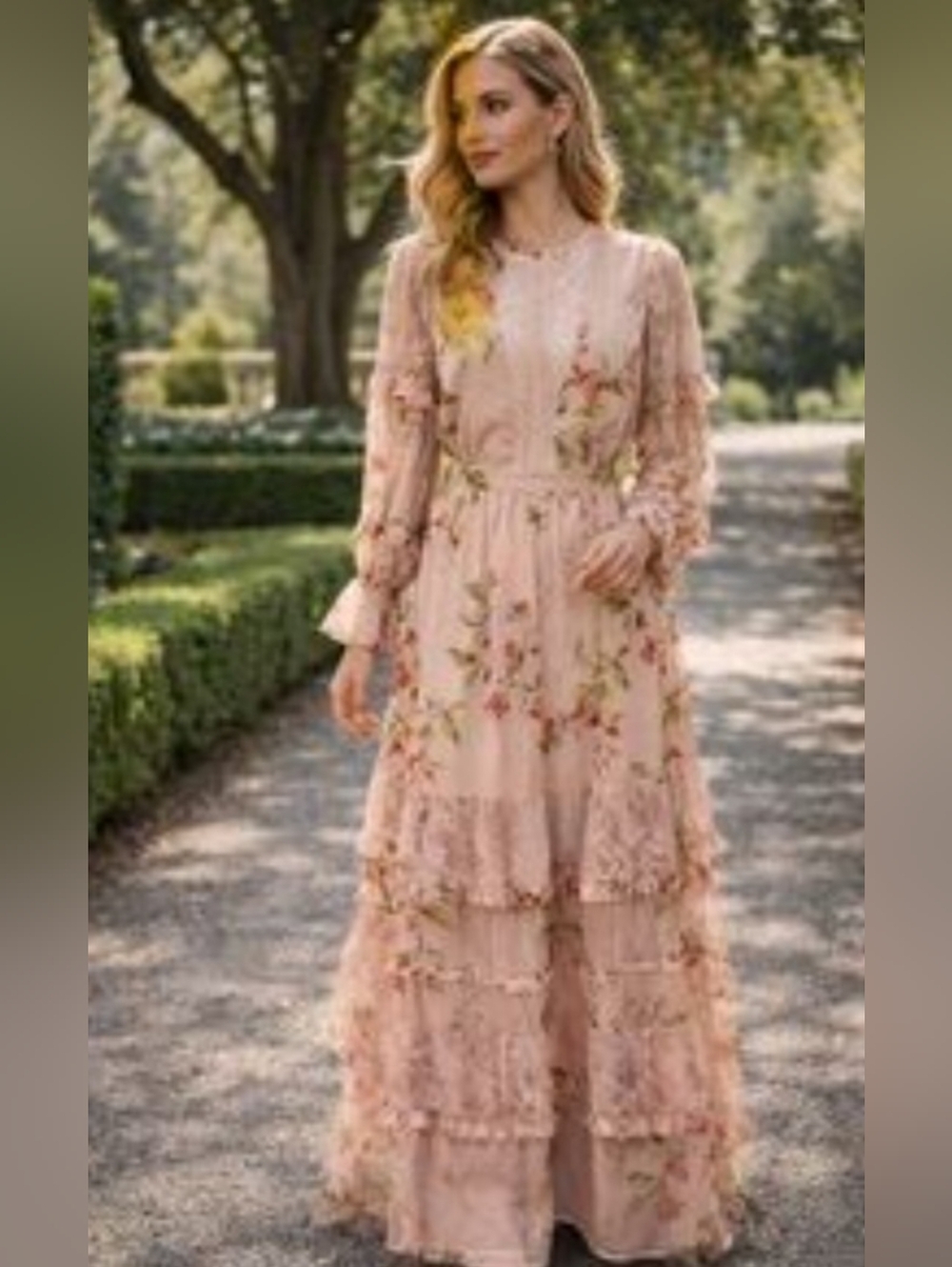 Forever 21 Blush Pink Floral Lace Tiered Maxi Dress